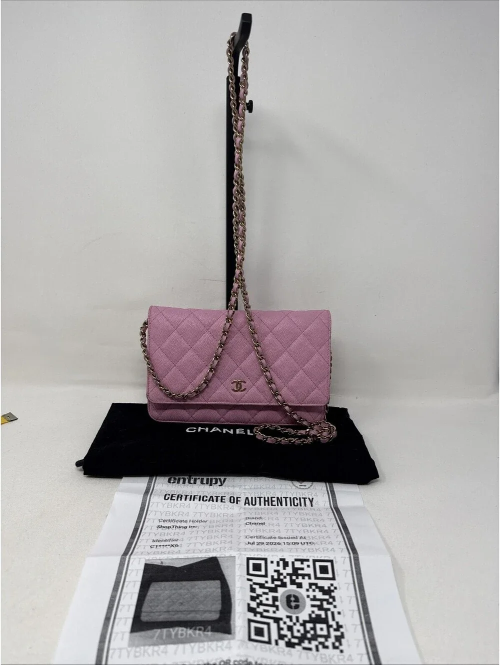 CHANEL Wallet on Chain WOC Pink Caviar COA Dustbag Microchipped